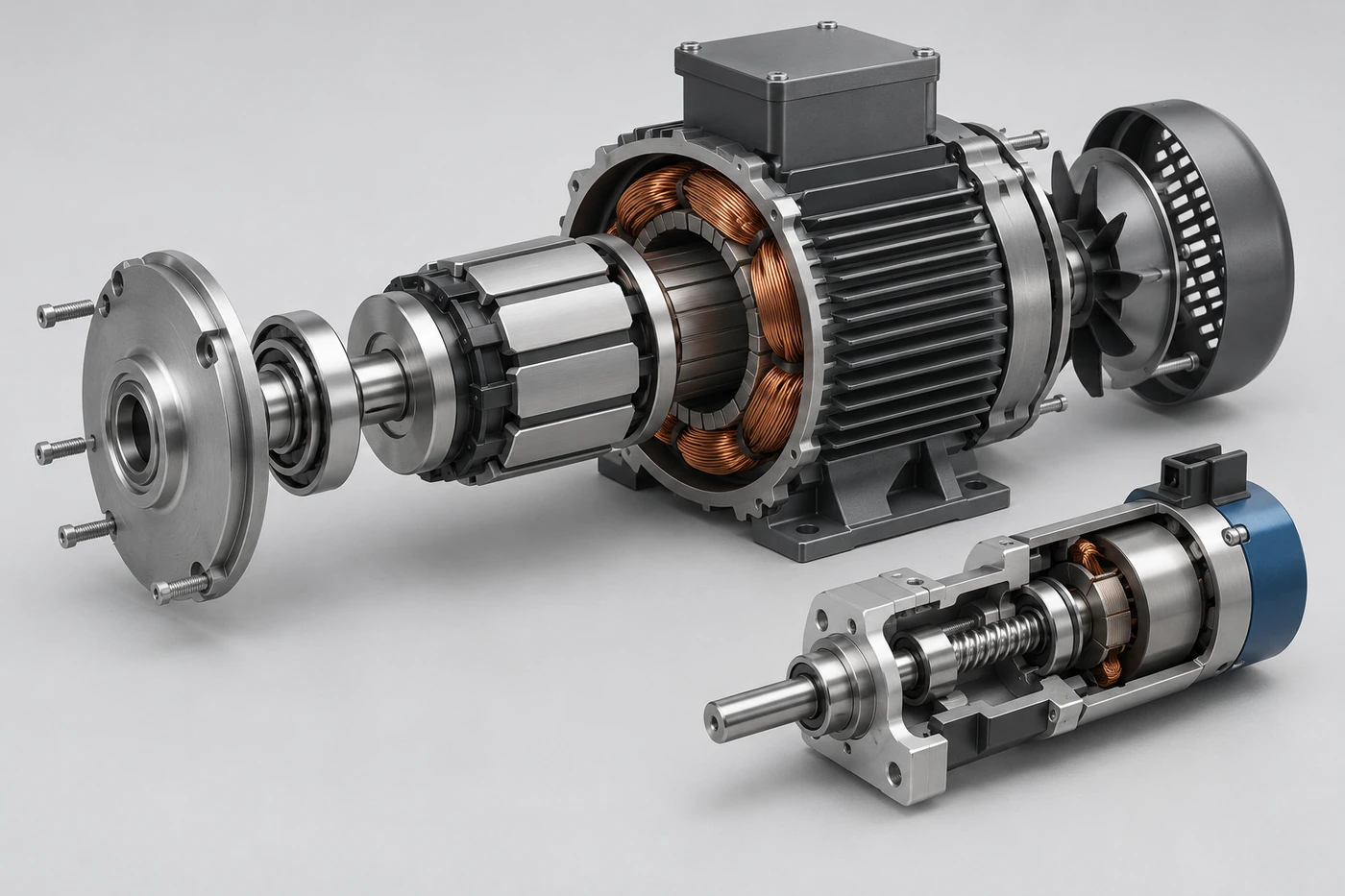 Conceptual cutaway of a permanent-magnet motor and compact actuator